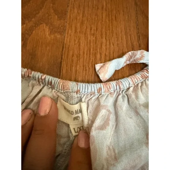 World Market Floral Wide Leg Jumpsuit Blue Pink Boho Tie Shoulder L/XL - Picture 2 of 5